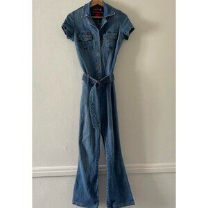 Vintage Y2K GUESS Stretch Denim‎ Wide Leg Belted Button Up Jumpsuit Small pb2